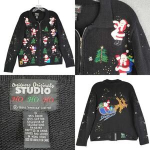 Designers Studio Originals Vtg Sweater Black Size Small Christmas ugly Santa